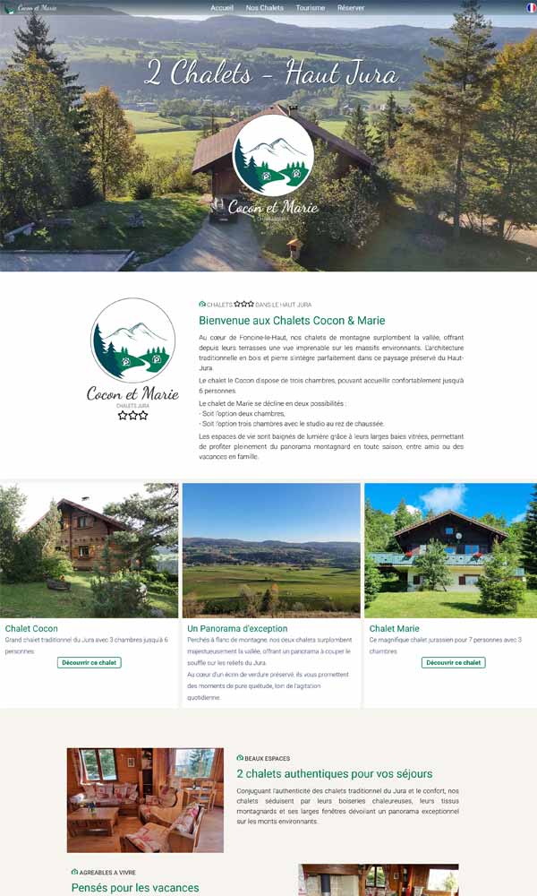 Site internet réalisé pour un propriétaire de chalet dans le Haut Jura qui loue en courte durée